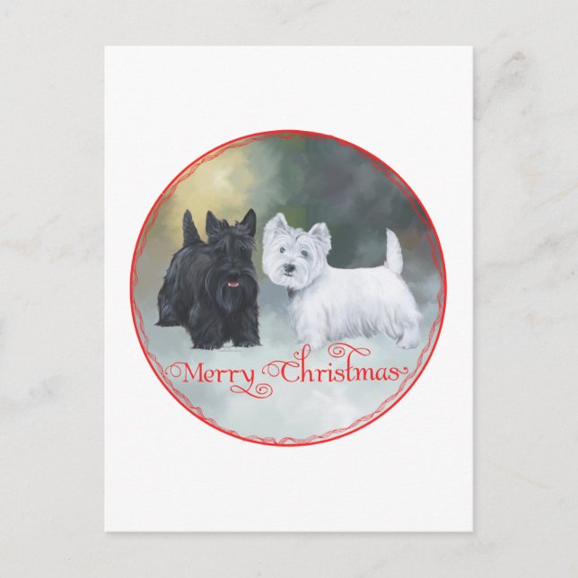 Postal Festiva Navidades de Scottie Westie (Anverso)