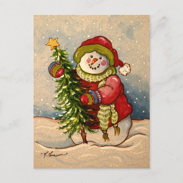 Postal Festiva navidades de Snowman 4889 (Anverso)