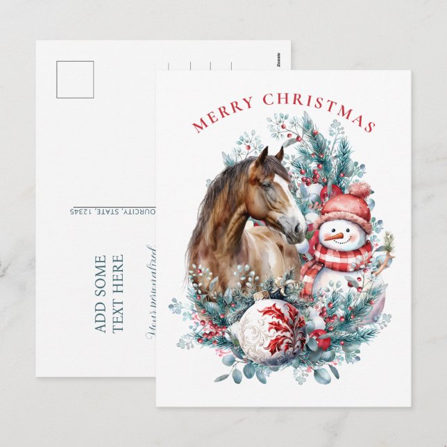 Postal Festiva Navidades de snowman acuarela elegante (Anverso / Reverso)