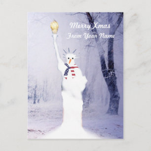 Postal Festiva Navidades de snowman patrióticos norteamericanos
