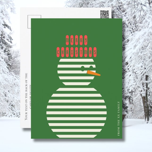 Postal Festiva Navidades de snowman rojos verdes modernos (Subido por el creador)