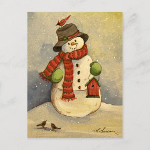 Postal Festiva navidades de Snowman y Birdhouse 4905