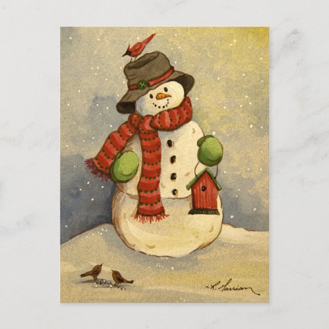 Postal Festiva navidades de Snowman y Birdhouse 4905 (Anverso)