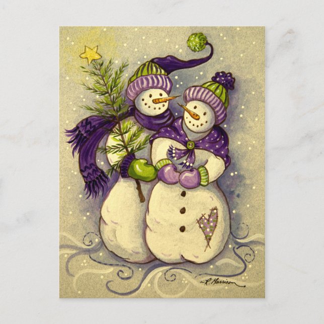 Postal Festiva navidades de Snowmen 4882 (Anverso)