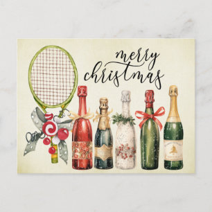 Postal Festiva Navidades de tenis con acuarela de raqueta