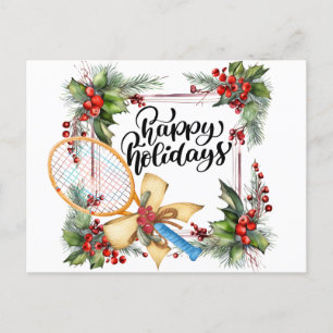 Postal Festiva Navidades de tenis con acuarela de raqueta