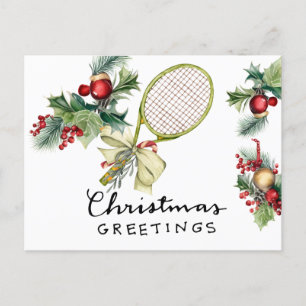 Postal Festiva Navidades de tenis con acuarela de raqueta