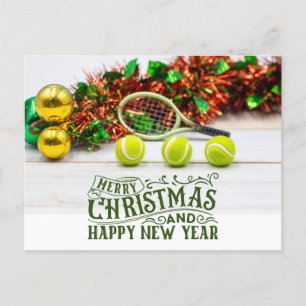 Postal Festiva Navidades de tenis con pelota de tenis y raqueta