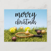 Navidades de tenis con pelota de tenis y raqueta