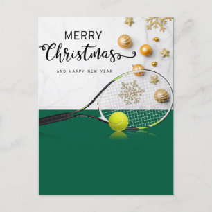 Postal Festiva Navidades de tenis con pelota de tenis y raqueta