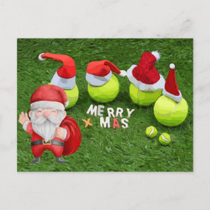 Postal Festiva Navidades de tenis con pelota de tenis y Santa Cla