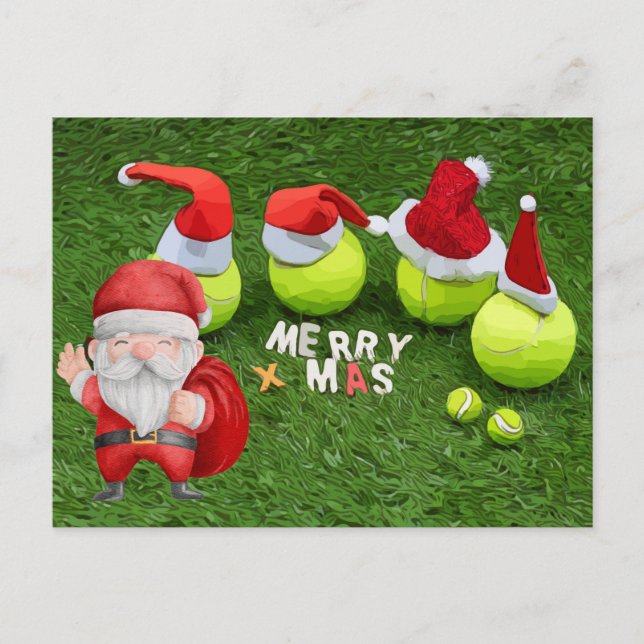 Postal Festiva Navidades de tenis con pelota de tenis y Santa Cla (Anverso)
