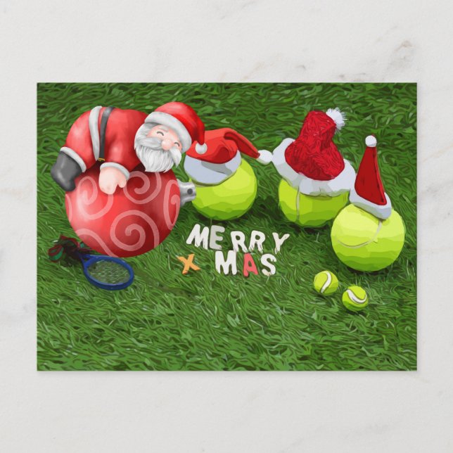 Postal Festiva Navidades de tenis con pelota de tenis y Santa Cla (Anverso)