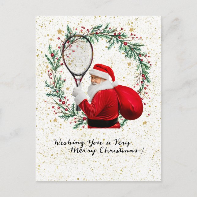 Postal Festiva Navidades de tenis con Santa Claus (Anverso)
