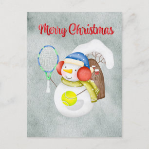 Postal Festiva Navidades de tenis y de snowman acuarela