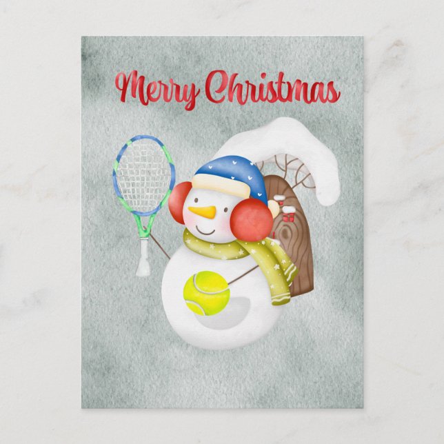 Postal Festiva Navidades de tenis y de snowman acuarela (Anverso)