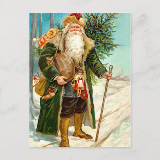 Postal Festiva Navidades de terciopelo verde de Victoria Santa Cl