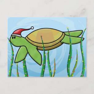 Postal Festiva Navidades de tortugas verdes de Kawaii