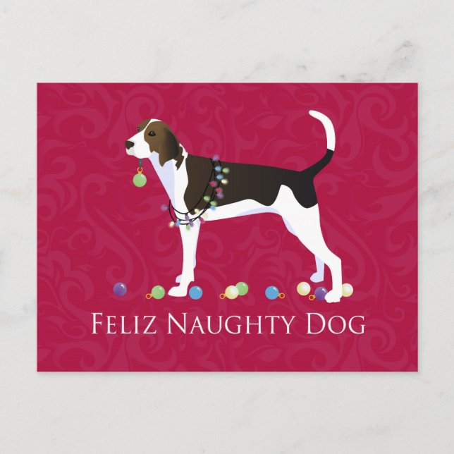 Postal Festiva Navidades de Treeing Walker Coonhound (Anverso)