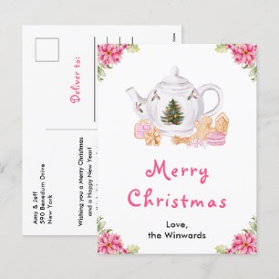 Postal Festiva Navidades de vacaciones Tea Pink Merry Christmas