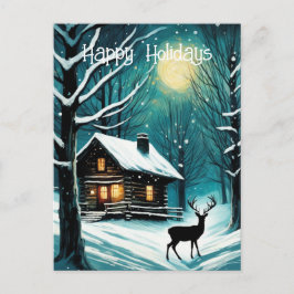 Postal Festiva Navidades de venado de cabinas de Winter Night For