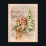 Postal Festiva Navidades de Victoria Regalos de parejas<br><div class="desc">Bonita pareja de estilo victoriano o regente con temática Navidad. Un árbol de Navidad lleno de nieve y notas de canciones están en el fondo. Los artículos hacen grandes regalos para la temporada de fiestas.</div>