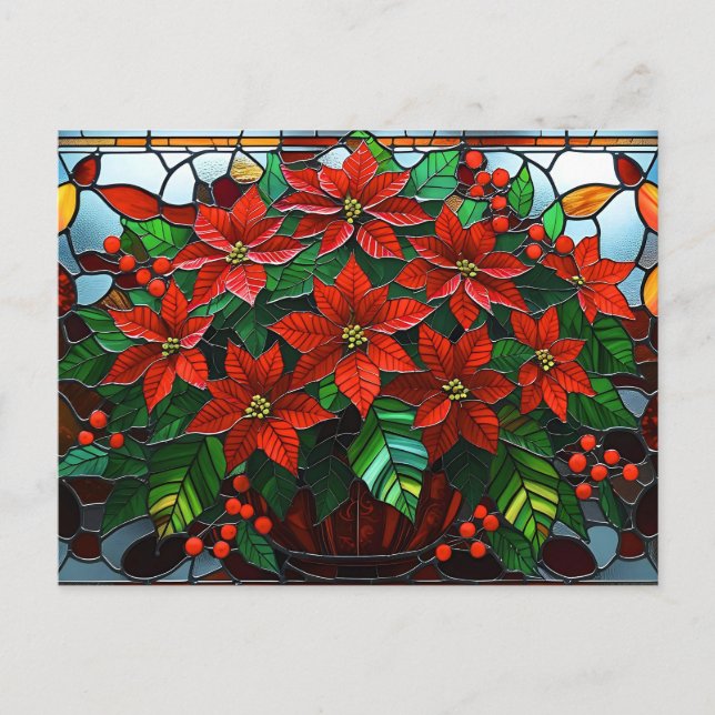 Postal Festiva Navidades de vidrio templado Flores de Poinsettia (Anverso)