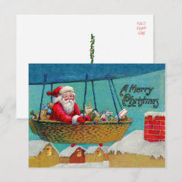 Postal Festiva Navidades de Vintage Airship Santa