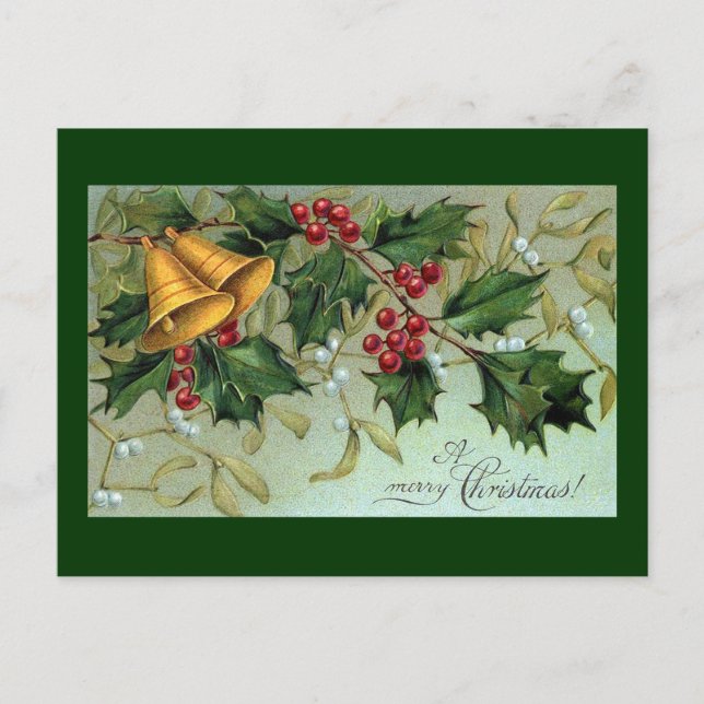 Postal Festiva Navidades de Vintage Holly Berries (Anverso)