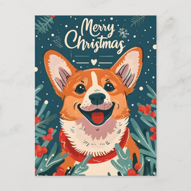 Postal Festiva Navidades de Welsh Corgi (Anverso)