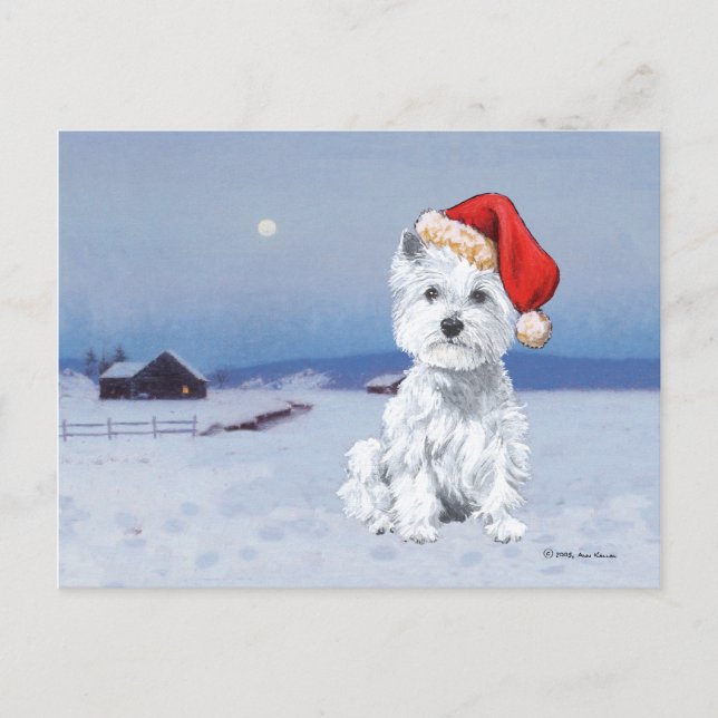 Postal Festiva Navidades de West Highland White Terrier (Anverso)