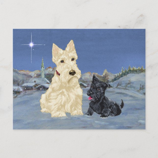 Postal Festiva Navidades de Wheaten Scottie y Pup (Anverso)