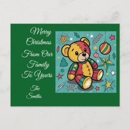 Postal Festiva Navidades de Whimsical Patchwork Teddy Bear