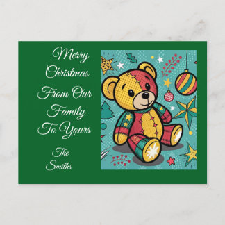Postal Festiva Navidades de Whimsical Patchwork Teddy Bear