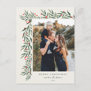 Postal Festiva Navidades de Winter Greenery Ivory Photo