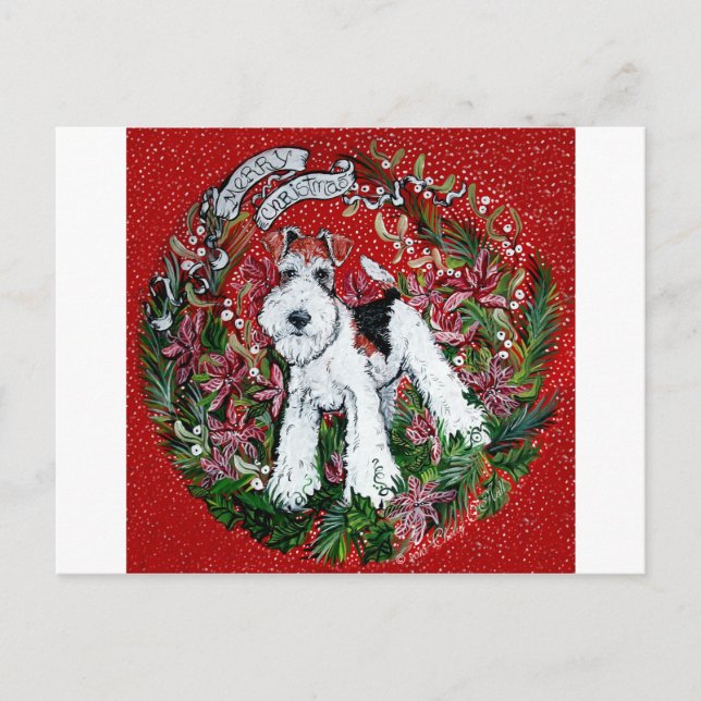 Postal Festiva Navidades de Wire Fox Terrier (Anverso)