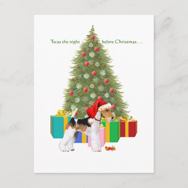 Postal Festiva Navidades de Wire Fox Terrier (Anverso)