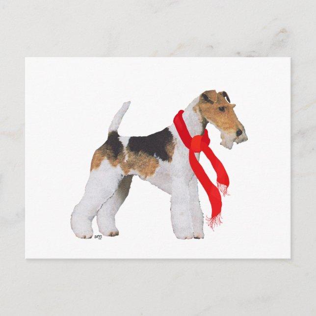 Postal Festiva Navidades de Wire Fox Terrier (Anverso)