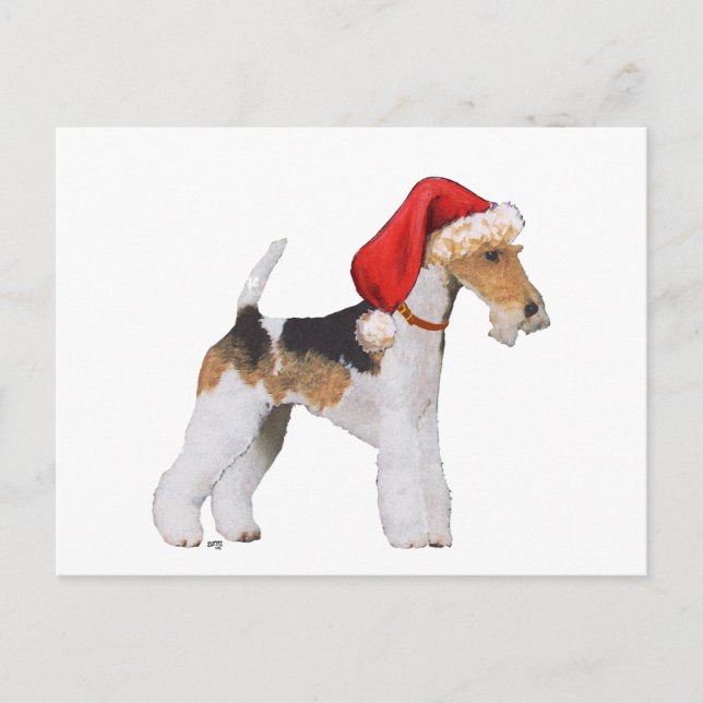Postal Festiva Navidades de Wire Fox Terrier (Anverso)