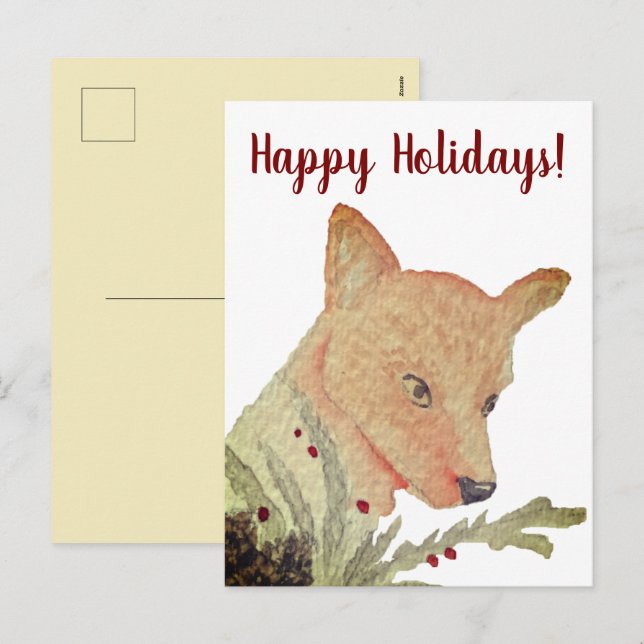 Postal Festiva Navidades de Woodland artísticos Fox (Anverso / Reverso)