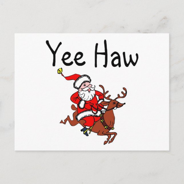 Postal Festiva Navidades de Yee Haw Cowboy Santa Claus (Anverso)