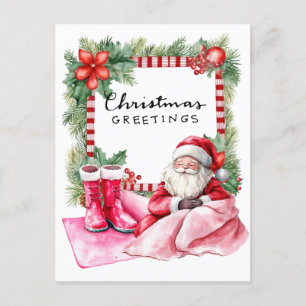Postal Festiva Navidades de yoga Santa Claus Posando Fiesta