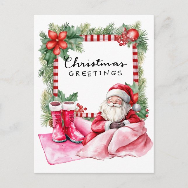 Postal Festiva Navidades de yoga Santa Claus Posando Fiesta (Anverso)