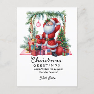Postal Festiva Navidades de yoga Santa Claus Posing