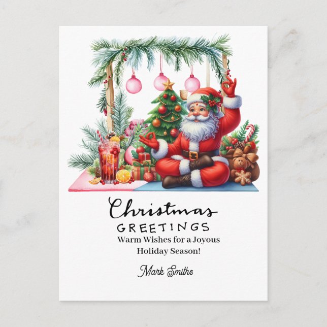Postal Festiva Navidades de yoga Santa Claus Posing (Anverso)