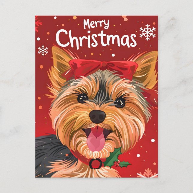 Postal Festiva Navidades de Yorkshire Terrier (Anverso)