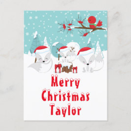 Postal Festiva Navidades de zorros del Ártico Woodland Feliz Navi