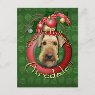 Postal Festiva Navidades - Deck the Halls - Airedales
