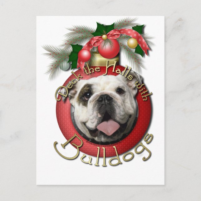 Postal Festiva Navidades - Deck the Halls - Bulldoges (Anverso)