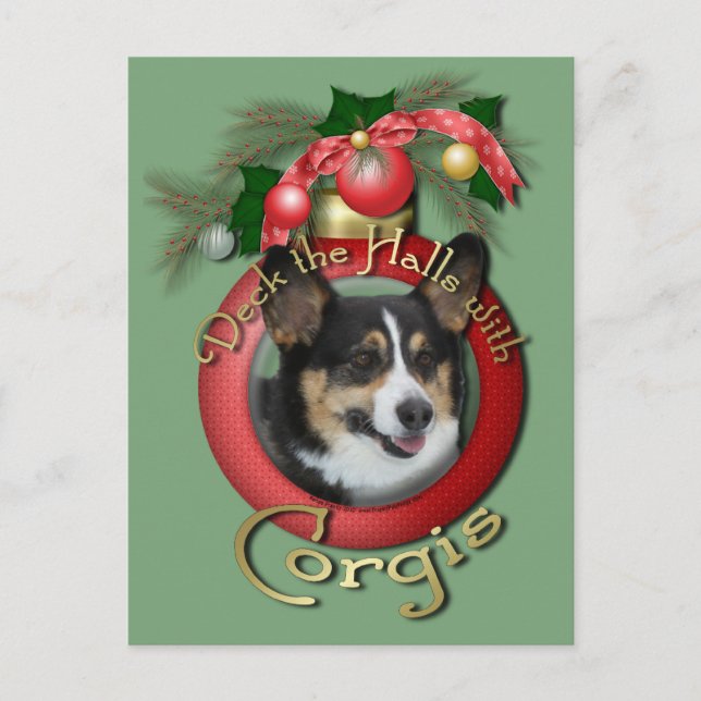 Postal Festiva Navidades - Deck the Halls - Corgis (Anverso)